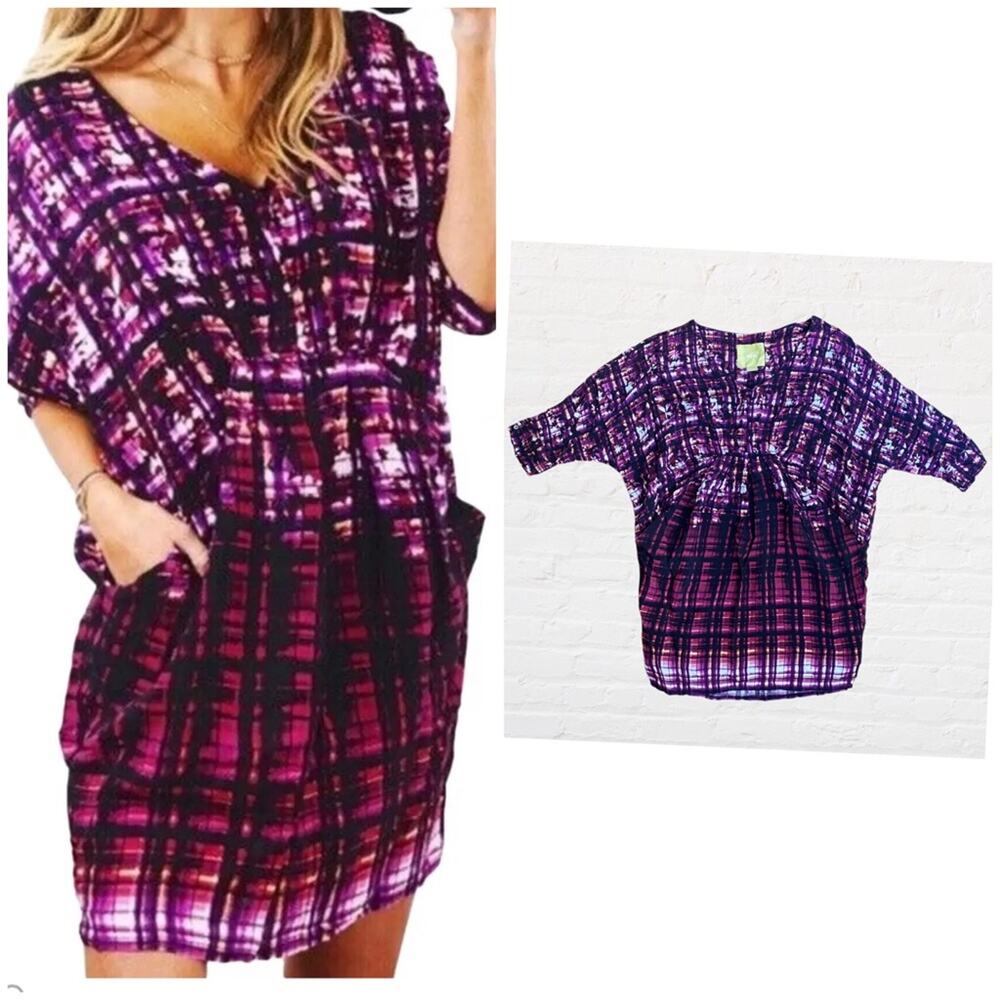 Anthropologie Maeve Womens S Purple V-Neck Pocket Mini Oversized Dress - Picture 1 of 8